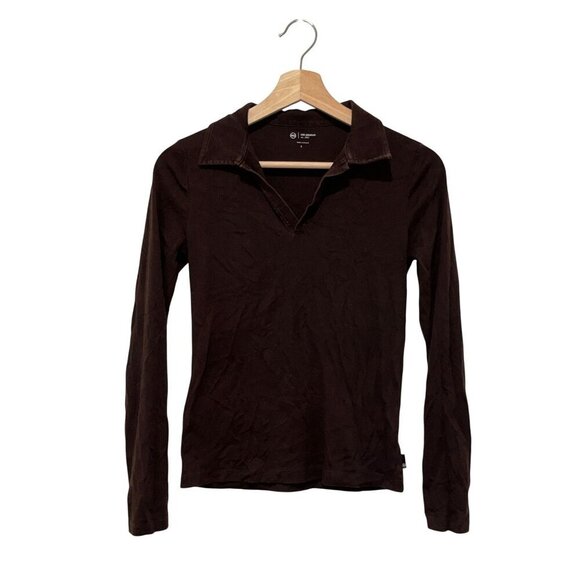 AG Los Angeles Brown Cotton Long Sleeve Collar Top Women's Size S - Picture 2 of 10